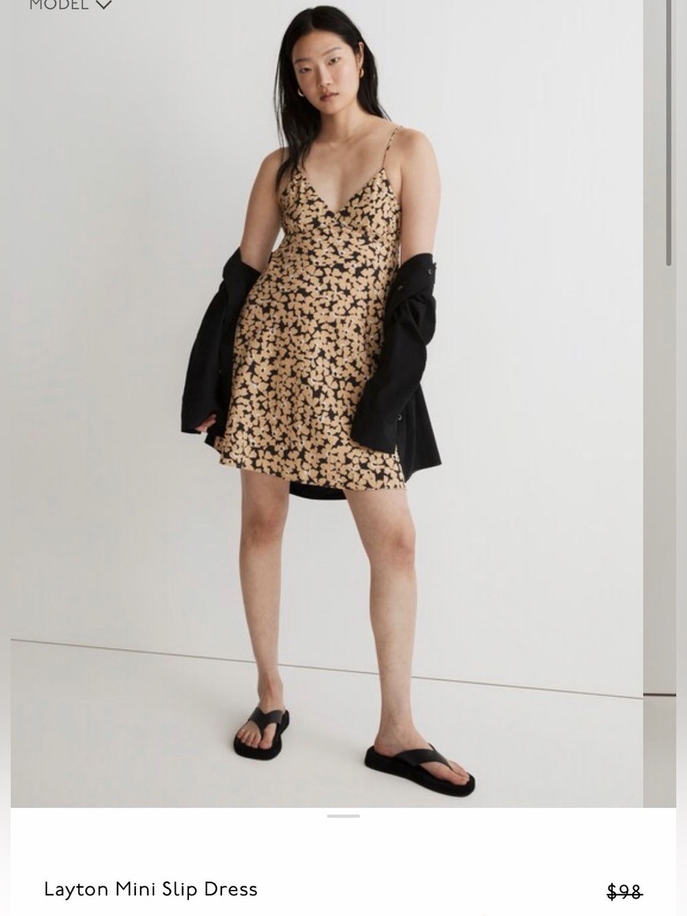Madewell Floral Cami Mini Dress Size 8 Beige Black Tie Back Slip Dress